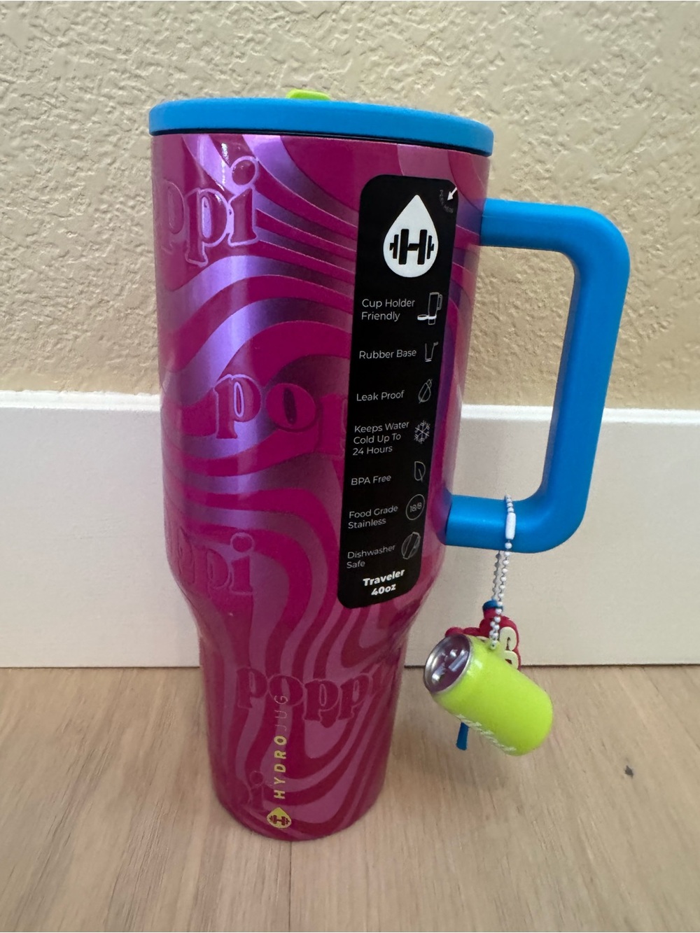 HydroJug Pink Tumbler with Blue Handle and Lime Accent
